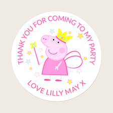 Personalised Round Birthday Party Sweet Bag Stickers Kids Peppa Pig Princess