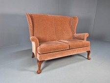 Parker Knoll Wingback Two Seater Settee Peach Velour 1960s Retro EB10654 V2SS