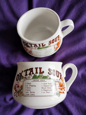 X 2 Vintage 1970's Large Oxtail Soup Mug with recipe,