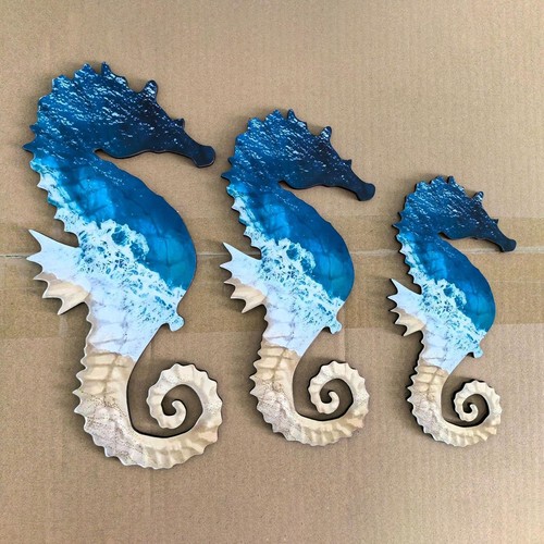 3pcs wooden seahorse wall - wooden,