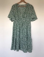 Womens Green Floral Print Short Sleeve Polyester Dress Size 0XL