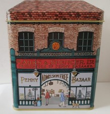 Marks And Spencer Empty Shortbread Tin 'Penny Bazaar' Shaped Like A Store