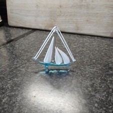 blue white minature sailing boat glass ship yacht mutant? fab