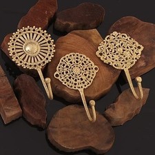 3 Boho Brass Wall Hooks Shabby