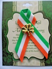 Irish Blessings lapel pins/ brooches with tri-colour ribbon & card