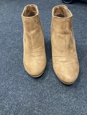 Ladies Faux Tan Suede Ankle Boots Wedge Heel Wide Fit Extra Comfort Size 4 EU 37