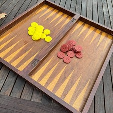 vintage antique handmade backgammon board w/  early plastic counters