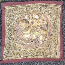 Antique / Vintage Burmese Kalaga Elephant raised tapestry wall hanging
