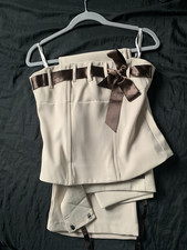 Ladies 2 piece corset style trouser suit flared trousers Beige Size 10 (ENDING)