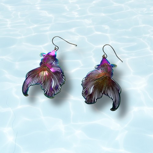 Ornate fan tail - fish, earrings