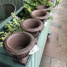 Four Cast Iron Garden Urns Bronze Antique Style