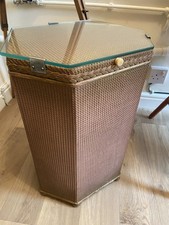 Small Unusual  Vintage SIRROM  Laundry  basket  -Pink  & glass top.