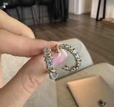 Silver&Gold Two Tone Square Hoop Huggie Earrings Gift