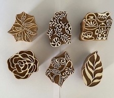 6 INDIAN HANDCARVED WOOD BLOCK