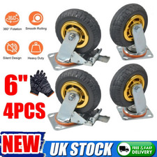 4Pcs 6" inch Heavy Duty Swivel Caster Wheels Castor 1000KG Load, 2 with Brakes