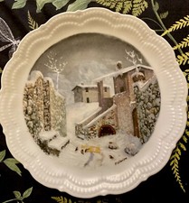 P. Dilanipa Winter Scene Plate Depos Limoges Grey White Snow Village Life