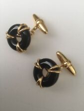 NWOT RARE ASPREY BLACK ONYX 18 CARAT YELLOW GOLD CUFFLINKS CHAIN CUFFLINKS