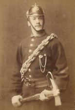 Superb CDV Photo Swedish Fireman Holding Axe Helmet Stockholm Sweden 1890s-1900s