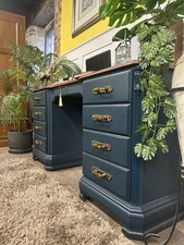 Vintage Ducal Chateau Dressing Table / Desk. Rich dark oak waxed top
