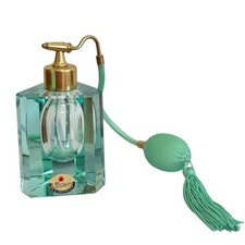 Moser Czechoslovakia Antique Art Deco Large Perfume Bottle Atomizer 1920s Blue