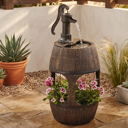 Garden barrel fountain planter - barrel,