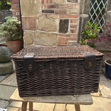 M&S Picnic Hamper with Leather Straps Wicker Storage Box Blankets Toys 48cm 