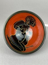 BIZARRE & UNUSUAL! STUDIO ART POTTERY BOWL WOMAN BREAST-FEEDING A CAT EROTIC