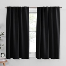 PONY DANCE Short Blackout Curtains 45 inch 42"W x 45"L (Pack of 2), Black 