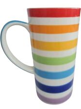 HANDMADE Rainbow Striped Large Hot Chocolate Coffee Mug 17OZ 504ml 15cm Tall £15