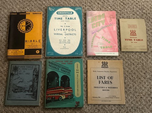 1950s bus timetables and fare - bus,