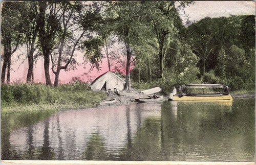 Vintage postcard camping scene - vintage,