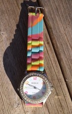 Multi Coloured BERGE Watch Unisex Rainbow Jewelled Bezel NEW BATTERY
