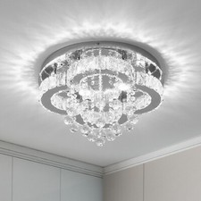 UK Crystal LED Ceiling Light Chandelier Living Room Bedroom 3-Colors Changeable