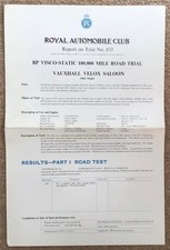 VAUXHALL PA Velox Saloon 1961 Car BP Visco-Static 100,000 Mile Road Trial 1962