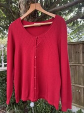 Adini UK 16 Scarlett Red Cardigan Super Soft Diamond Pattern Top Stretchy Knit