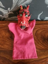 RED DEVIL HAND PUPPET Large Rubber Head GREEN GOOGLY EYES Vintage 1960s UNIQUE