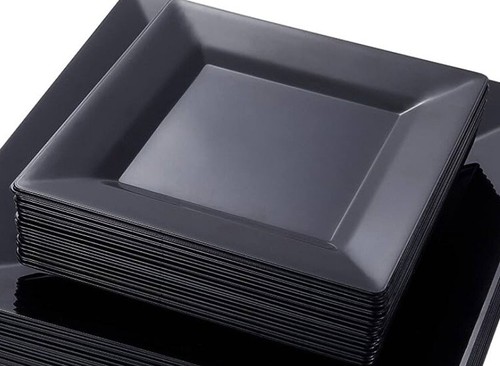 Square plastic black dinner - square,