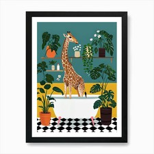 Giraffe In The Bath Art Print