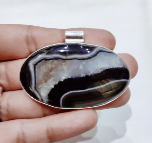 Beautiful agate silver pendant - agate,