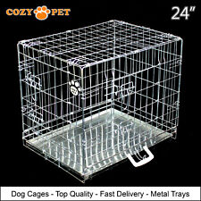 Dog Cage 24 inch Silver Puppy Crate Cozy Pet Dog Crates Folding Metal Cages NEW