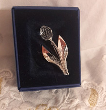 GENUINE SWAROWSKI CRYSTAL MEMORIES SILVER RHODIUM PLATED TULIP PIN / BROOCH