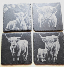 Set of 4 slate Highland Cow