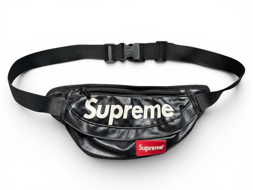 Supreme black leather bumbag - supreme,