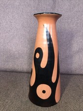 Chulucanas signed Ceramic Vase 10” Tall Peruvian Contemporary Black Brown