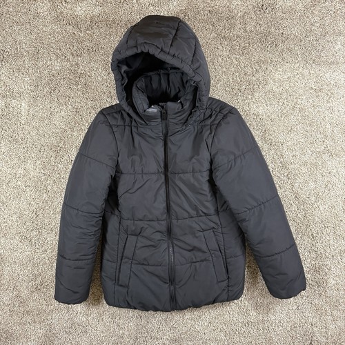 Black hooded puffer jacket - m&s,