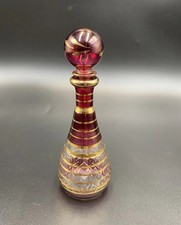 Egyptian Glass Vintage Perfume Bottle With Stopper Gold And Purple Colour