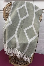Sea Green Patterned Throw with Tassels 100% Cotton