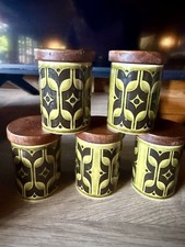 Vintage Hornsea Heirloom rare green preserve/spice pot w lid, 1975 (set of 5) 