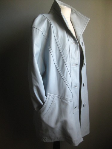 Vintage blue leather coat - leather,