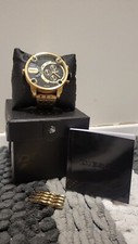 New Diesel DZ7412 Daddy gold-tone watch with black dial+boxed+user manual+links